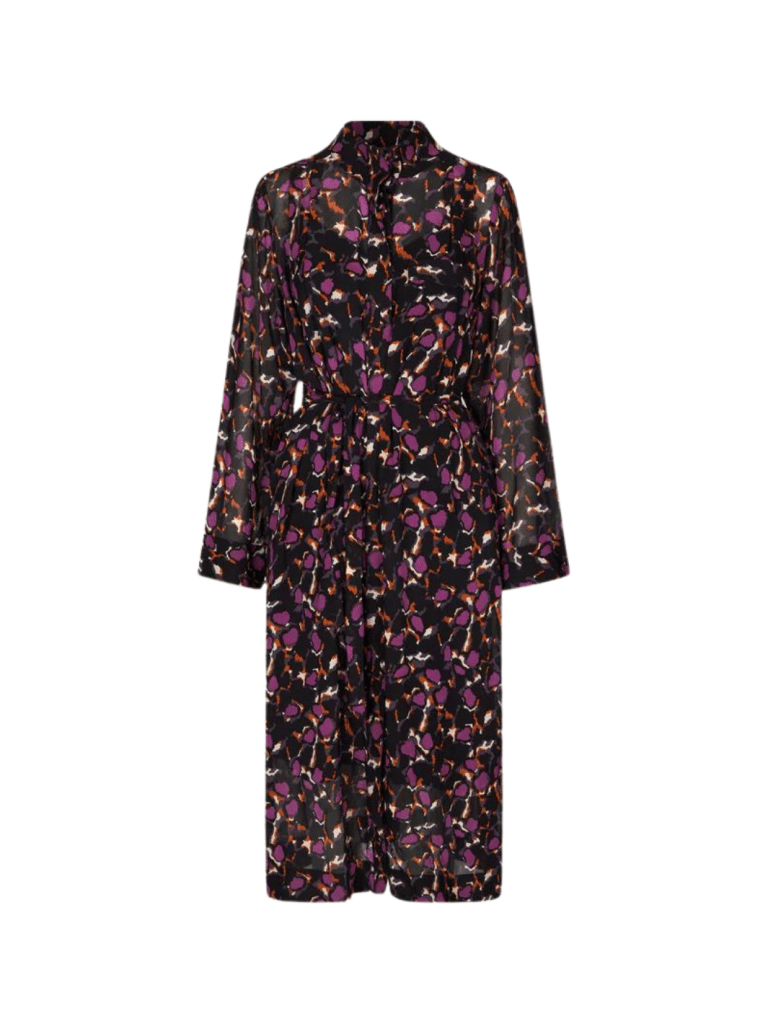 Sort - Lilla Mønstret Second Female Point Shirt Kjole XS Second Female