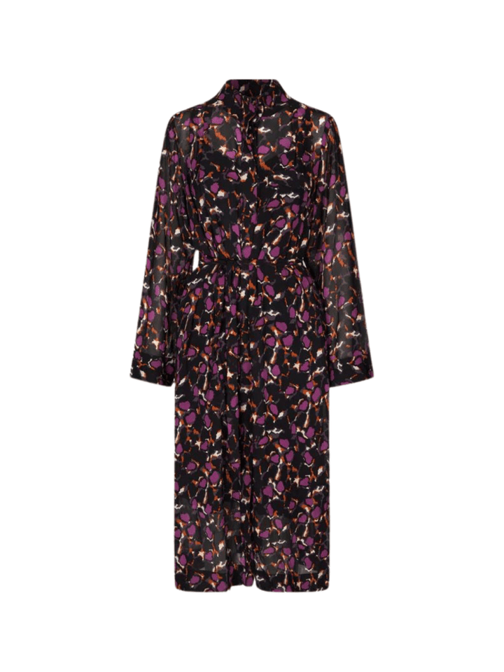 Sort - Lilla Mønstret Second Female Point Shirt Kjole XS Second Female