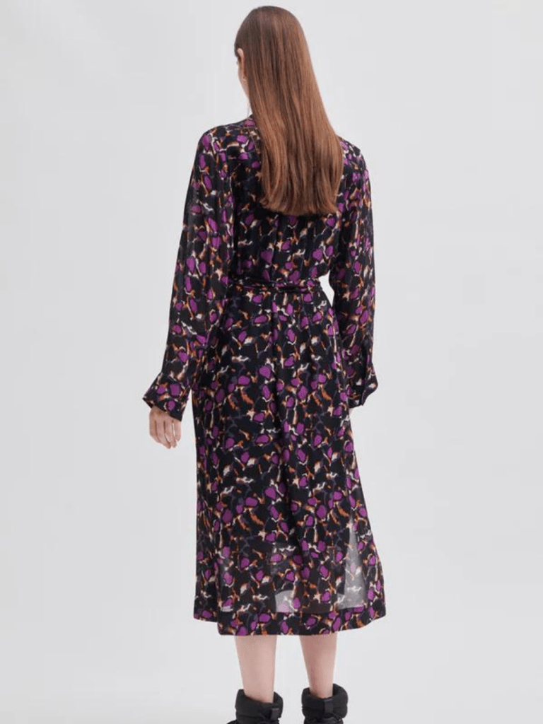 Sort - Lilla Mønstret Second Female Point Shirt Kjole XS Second Female