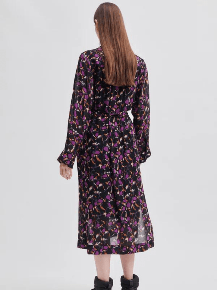 Sort - Lilla Mønstret Second Female Point Shirt Kjole XS Second Female