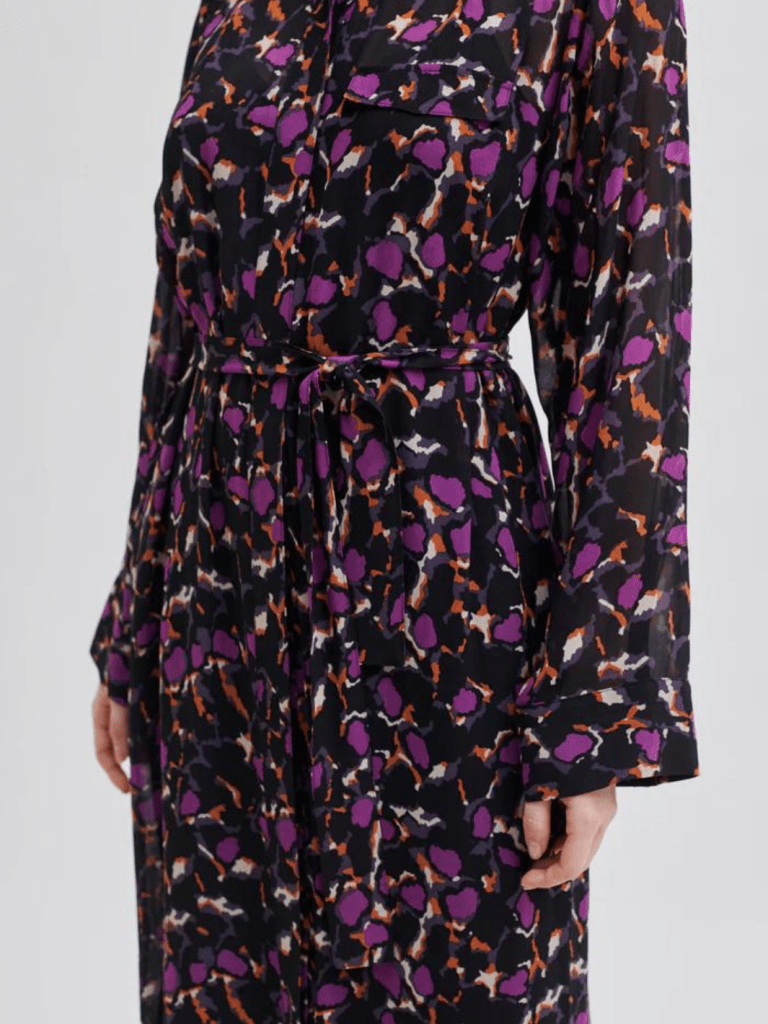 Sort - Lilla Mønstret Second Female Point Shirt Kjole XS Second Female