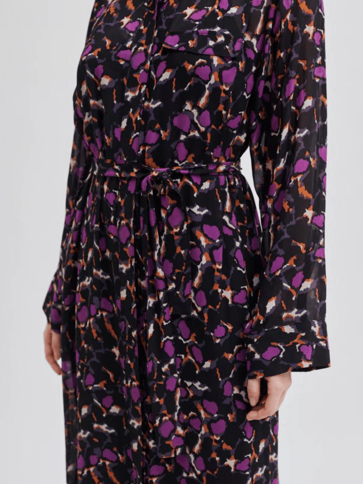 Sort - Lilla Mønstret Second Female Point Shirt Kjole XS Second Female