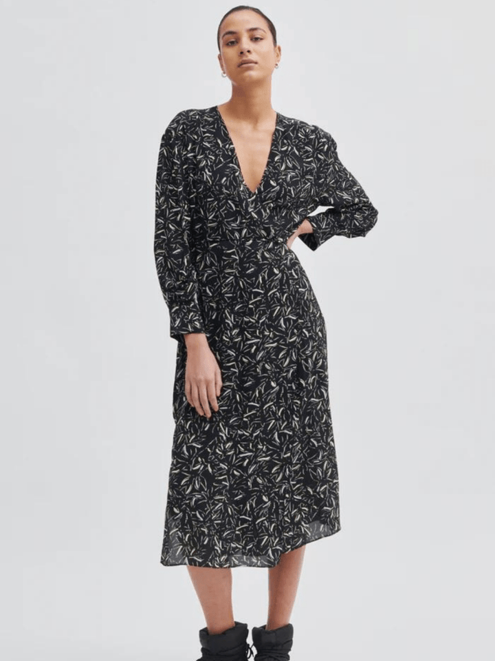 Sort Mønstret Second Female Tour Wrap Kjole XS Second Female