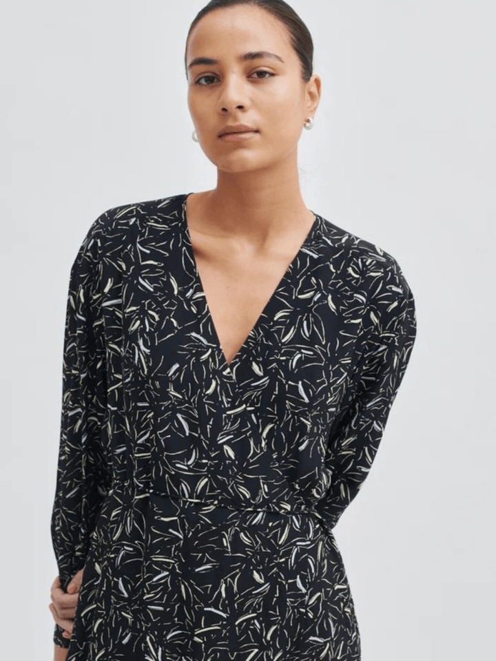 Sort Mønstret Second Female Tour Wrap Kjole XS Second Female