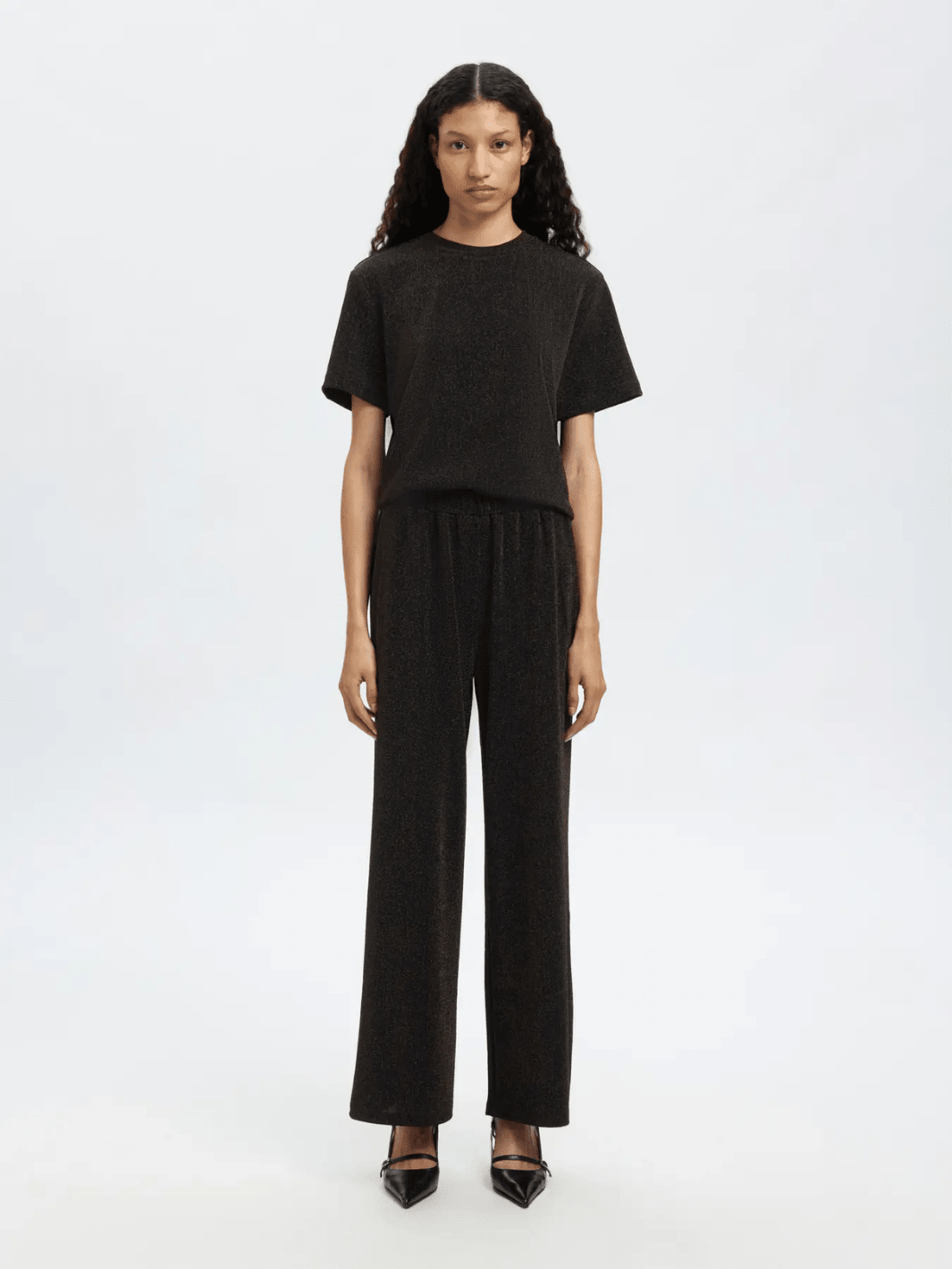 Sorte Brede Shiny Selected Femme Bukser 34/XS Selected