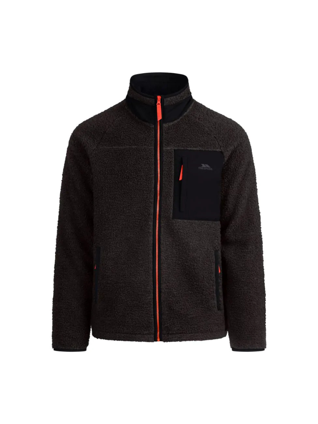 Trespass Brookes sherpa-fleecejakke til herrer i koksgrå med struktureret fleece, gennemgående lynlås og tre lynlåslommer.