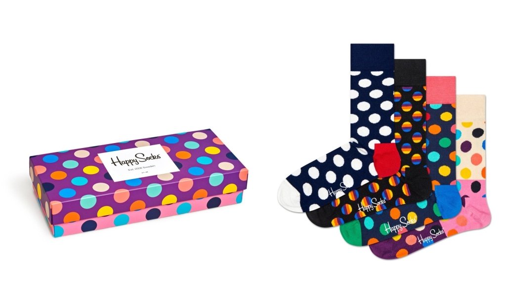 4 - Pack Prikket Happy Socks Gaveæske Til Ham 41 - 46 Happy Socks
