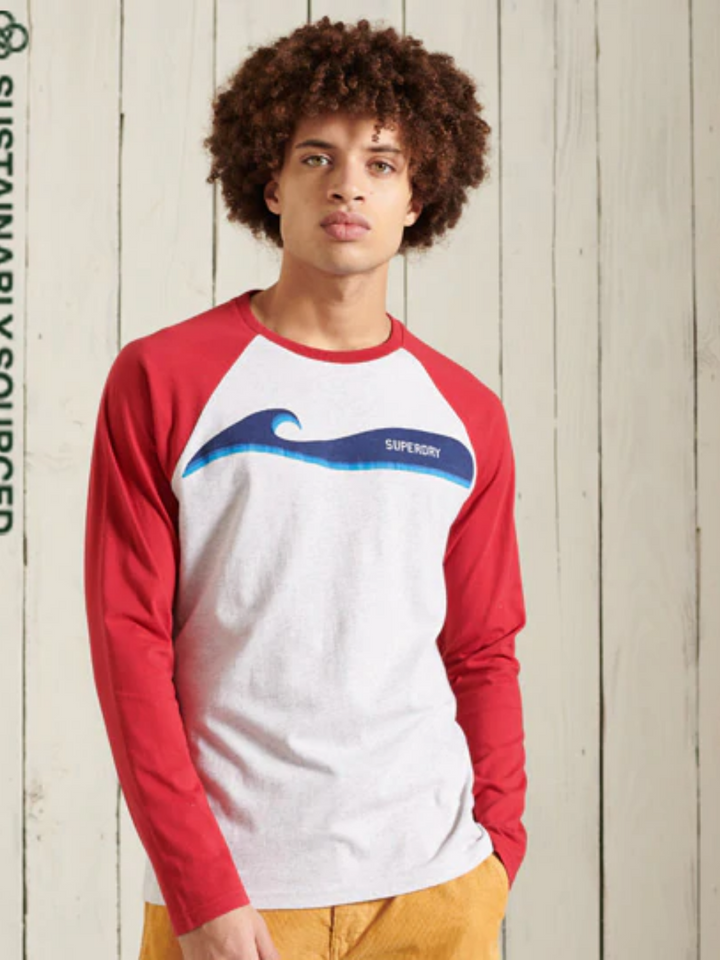 Rød-Grå Langærmet Superdry Surf Sleeve Baseball T-Shirt