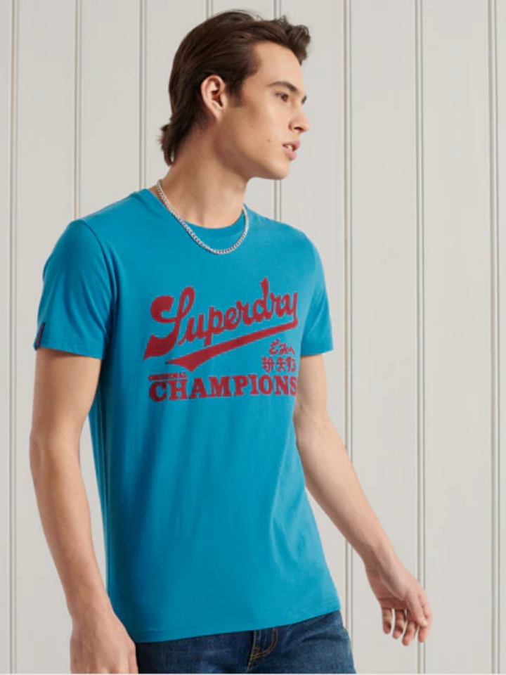 Blå Superdry Herre Collegiate Graphic  T-Shirt