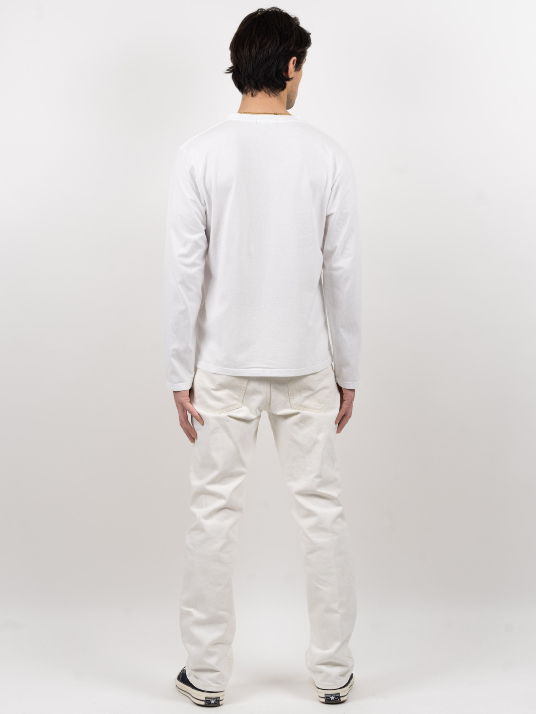 Hvid Langærmet Palapse Herre T-Shirt i Regular Fit