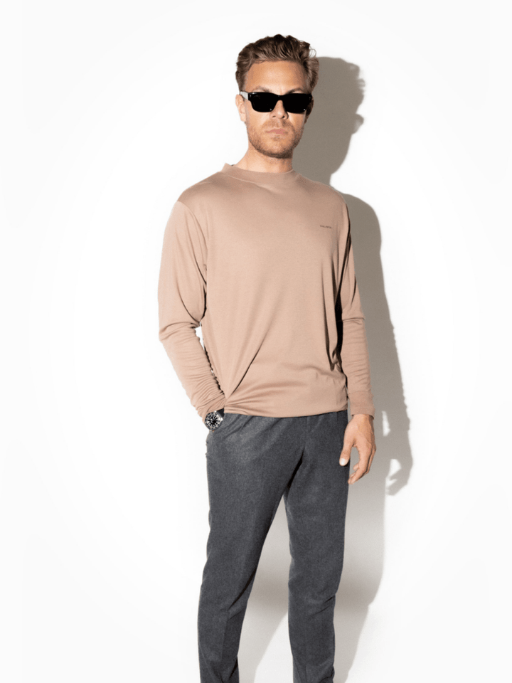 Camelfarvet Langærmet Palapse Lyocell Herre T-Shirt XS Palapse