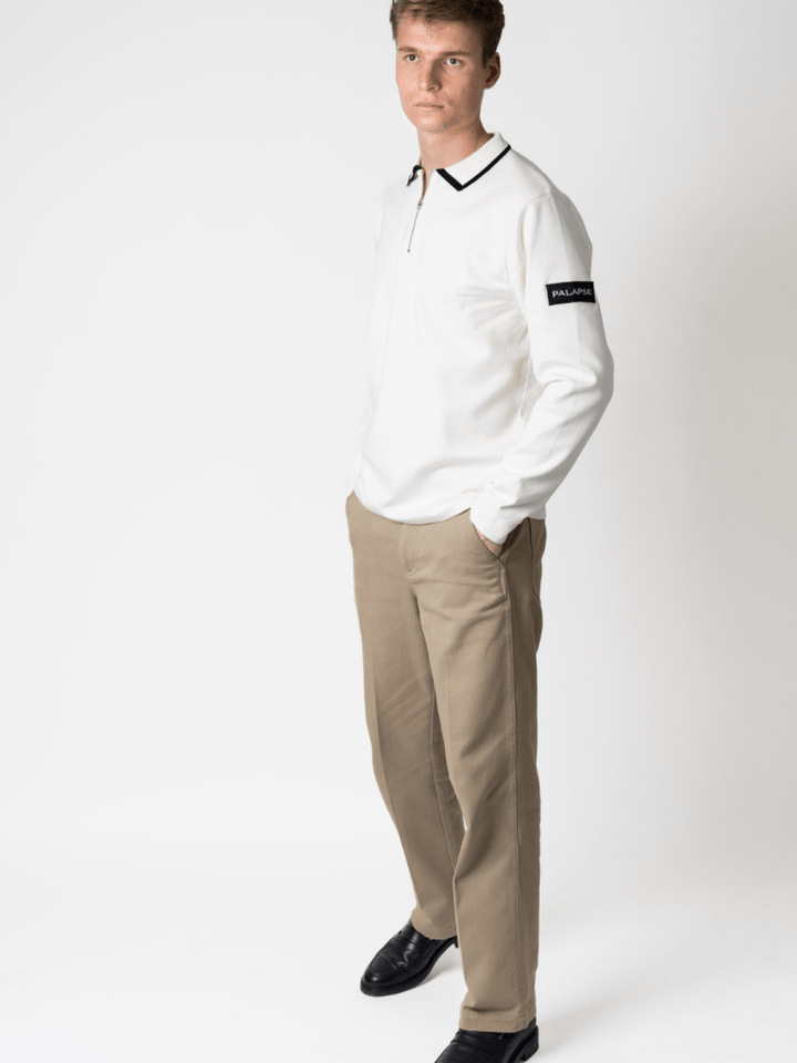 Langærmet Cremefarvet Palapse Herre Polo Med lynlås S Palapse