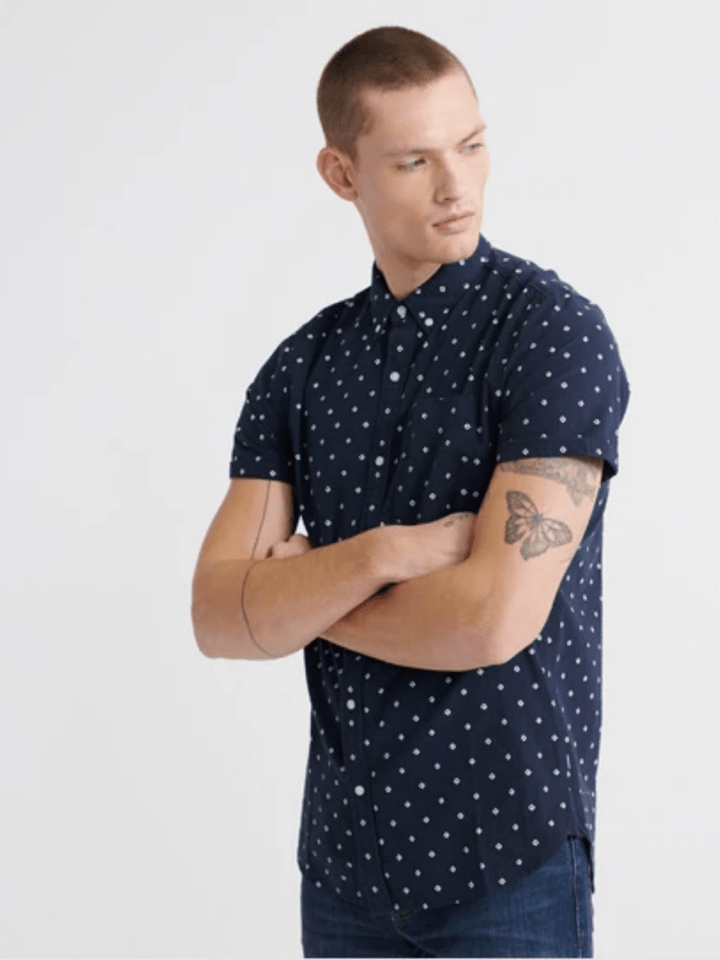 Mørkeblå Kortærmet Mønstret Superdry Skjorte S Superdry