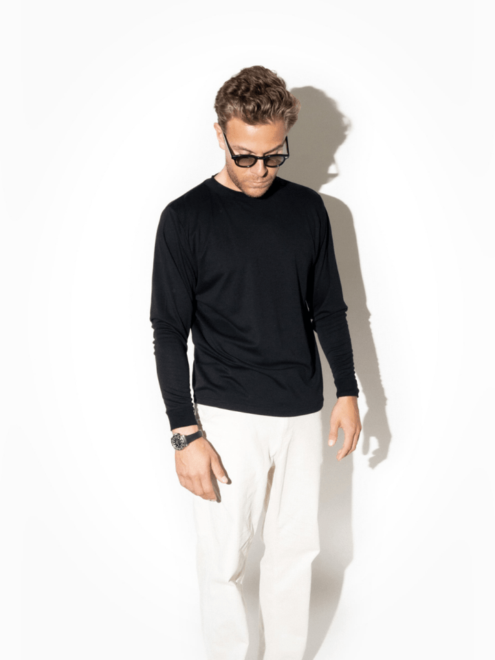 Sort Langærmet Palapse Lyocell Herre T-Shirt XS Palapse