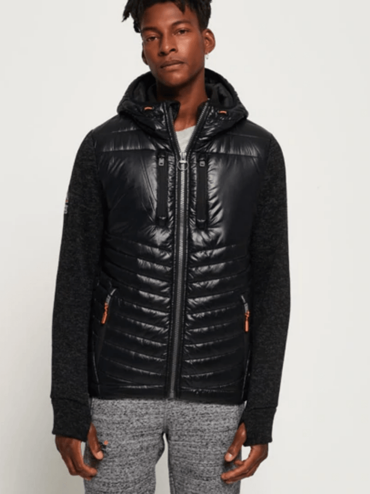 Sort Superdry Storm Hybrid jakke med strikkede ærmer XS Superdry