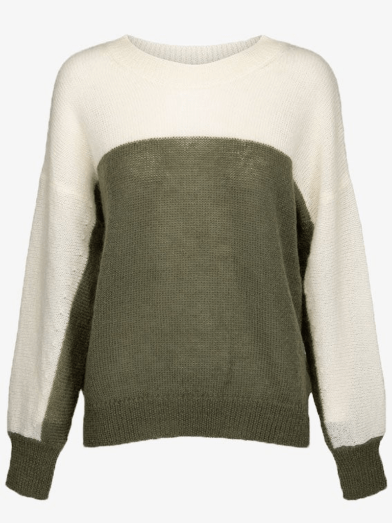 Tofarvet Månestråle Mohair strik i Army - Sand 0 Månestråle